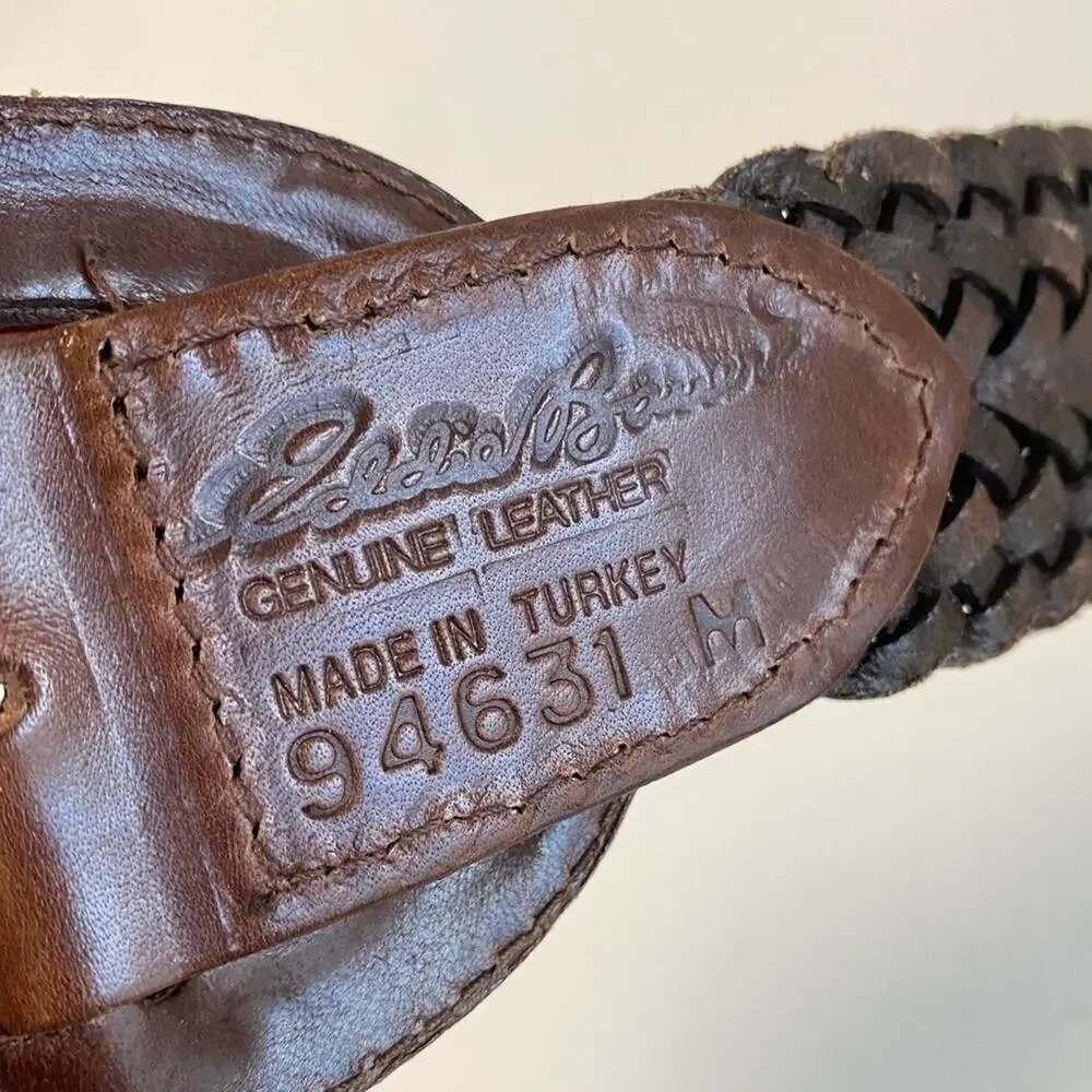 Vintage Statement Belt Brown Woven Leather Braided Y2K Eddie Bauer Womens Medium